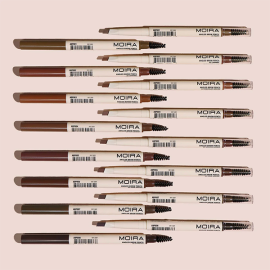 Moira Angled Brow Pencil in Soft Brown with triangular tip and spoolie brush for natural-looking defined eyebrows