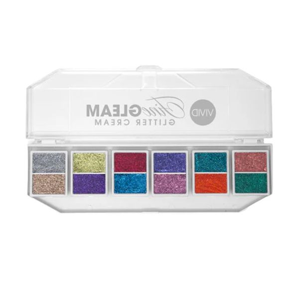Prismatic Palette – 12 Shade Fine Gleam Glitter Cream- Vivid Glitter