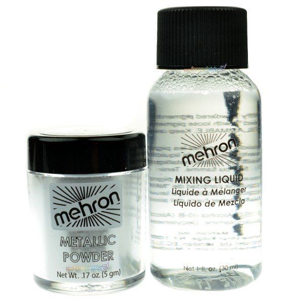 Mehron Metallic-Pulver Silber mit Anmischflüssigkeit